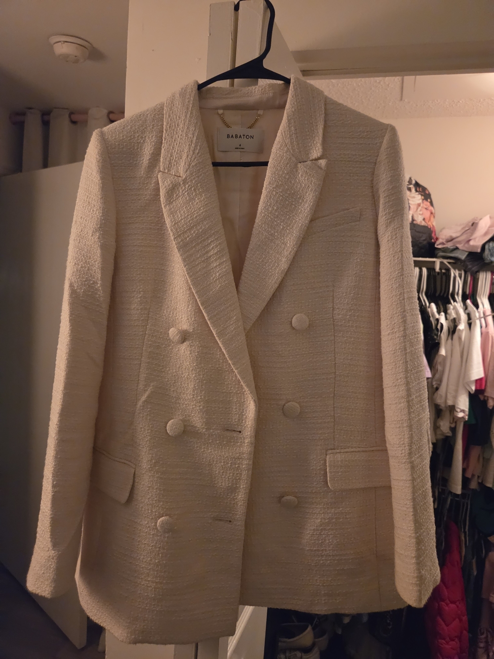 Babaton Ivory Double-Breasted Bouclé Blazer